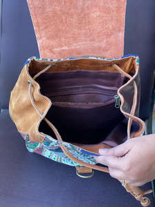 Real hecho a mano Jacquard Kilim cuero mochilas Vintage estilo occidental cuero mochila único rústico Boho estilo Unisex mochilas - Product Image 5