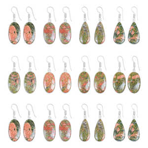 Boucles d'oreilles breloques en Unakite, minimalistes, plaquées argent, bijoux faits main en gros, vente chaude, pierre naturelle, cadeau de fête, meilleur prix - Product Image 2