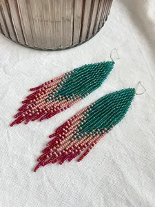 Pendientes brillantes, pendientes de cuentas verdes y rojas, pendientes con flecos, pendientes de cuentas brillantes, regalo para ella, regalo de noche, regalo de Navidad - Product Image 5