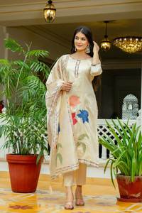 Embroidered Viscose Assam Silk <b>Kurti</b> Set with Printed Dupatta and Solid Bottom Ethnic Wear <b>for</b> <b>Women</b> Sizes S to XXL Pink Gold - Product Image 5