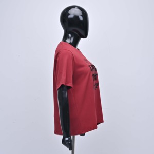 Women's <b>Red</b> Cotton Jersey Crew Neck Short Sleeve Elegant <b>Sequin</b> Embroidery Love Life Design T-Shirt Regular Fit All Seasons - Product Image 2