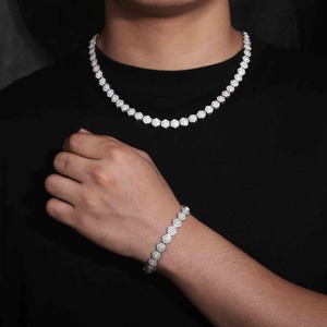 Iced Hip Hop Moissanite Brilliant Cut Tennis Wrap <b>Bracelet</b> Rhodium Plated <b>Solid</b> 925 <b>Silver</b> Men's Luxury Jewelry Hexagon Design - Product Image 1