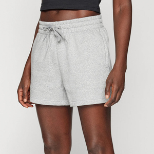 Wholesale Custom Women's Gray Color Gym Wear Shorts High Waist <b>Drawstring</b> 100% Cotton Sports Fitness Sweat Shorts - Product Image 2