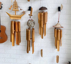 Campanas de Viento Decorativas Hechas a Mano con Diseño Art Deco, de Bambú y Cáscara de Coco Natural, Adornos Colgantes para Jardín y Patio, Bola Decorativa de 35 cm - Product Image 5