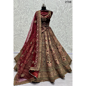 Collections de velours de vêtements de mariée indiens pour la mariée avec le travail de Zarkhan par Fabzone - Product Image 6