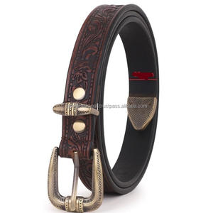 Ceinture en cuir marron vintage, sculptée à la main, à motifs floraux, style western, pour homme et femme, avec boucle en laiton plaqué argent, toutes tailles. - Product Image 5