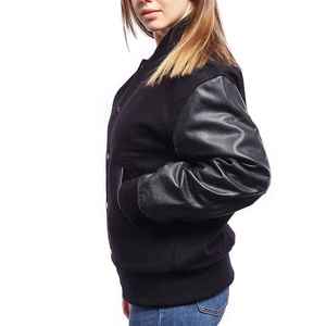 Veste universitaire pour femme, noire, manches longues, 100% laine, écologique, col boutonné chauffant, longueur normale, vêtements d'hiver - Product Image 2