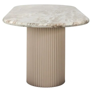 Oval Shape Sawar Toronto Marble Top With Liner Pattern MDF Grey Pedestal Base Luxury Home villa Kitchen Restaurant <b>Dining</b> <b>Table</b> - Product Image 3