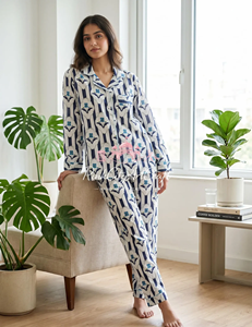 Premium Cotton Handblock Printed Floral Summer Pajama Set for Women Soft Breathable Quick Dry Long Sleeve Shirt and Trouser - Product Image 2