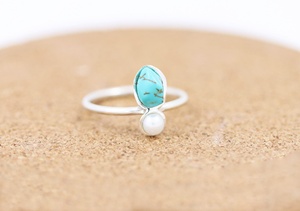 Women's Natural <b>Turquoise</b> and Pearl <b>Ring</b> Raw Gemstone December Birthstone <b>Ring</b> 925 Sterling Silver Rough Stone Jewelry - Product Image 5