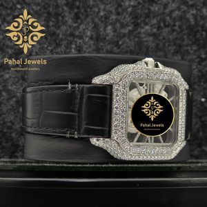Montre mécanique à incrustation de diamants, cadran carré, squelette, bracelet en cuir, montre habillée - Product Image 3