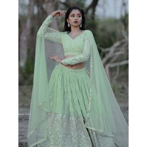 Lehenga choli ชุดงานหมั้นผ้าเลื่อมสีเขียวสีพาสเทลน่ารัก - Product Image 5