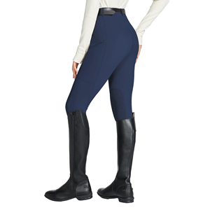 Jodhpurs y pantalones de montar clásicos azul marino para mujer con parches de calidad en las rodillas y cierres elásticos tradicionales en la cintura para trabajo en el establo - Product Image 2