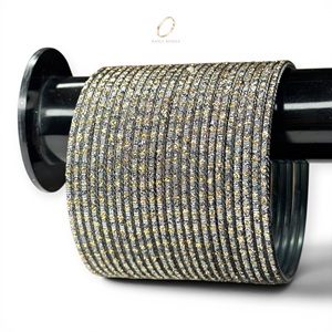 Wedding Ready Grey Stainless Steel Fashion <b>Bangles</b> <b>Bracelet</b> Set for Women Glitter Gold Plated Crystal Accents at Wholesale Price - Product Image 5
