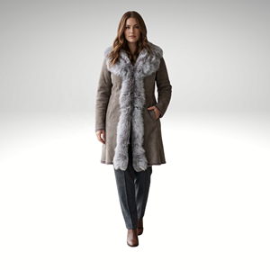 Genuine Sheepskin <b>Trench</b> <b>Coat</b> for Women Refined Long Winter Outerwear Garment Dyed Fur Trim Fashion by Novenza - Product Image 1