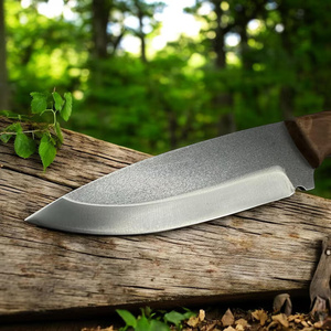 Cuchillo de hoja fija para exteriores, de acero de Damasco con acabado stonewashed, punta caída, mango de madera y hueso, grado industrial, para camping, OEM - Product Image 3