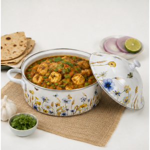 Casserole en émail floral de qualité supérieure avec couvercle, style moderne, motif fleurs sauvages, faitout de cuisson en émail, marmite à double poignée - Product Image 6