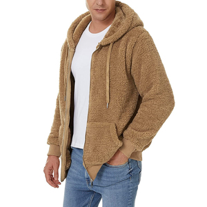 Men's Cream Fleece Hooded Sweatshirt Regular Fit Solid Color Casual Winter Wear - Product Image 5