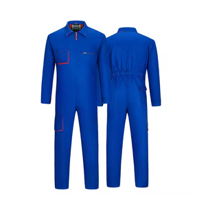 Combinaison de travail unisexe JNA Group, bleu foncé avec bordure orange, bretelles réglables, plusieurs poches, usage industriel, polyester, certifiée CE - Product Image 2
