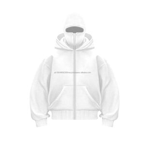 Sweat-shirts à capuche Ninja Balaclava en molleton vintage à épaules tombantes avec impression personnalisée sur l'écran, 100% coton, hiver pour hommes - Product Image 1