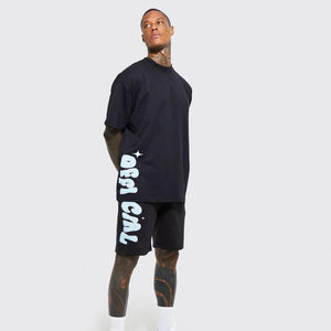 Ensemble de shorts et t-shirts pour hommes en coton grande taille, personnalisable avec logo OEM, séchage rapide, imprimé, pour l'été - Product Image 1