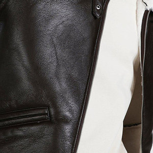 Men's Genuine Leather Eco-friendly Patchwork <b>Bomber</b> <b>Jacket</b> Stand Collar Zipper Closure Windproof Autumn Regular Fit - Product Image 6