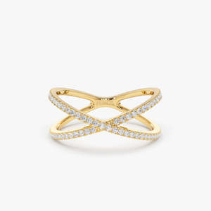 Anillos Cruzados de Plata de Ley 925 con Baño de Oro de 14k y Micro Pavé de Moissanita, Joyería de Lujo para Mujer, Aniversario, Novia, Promesa - Product Image 4
