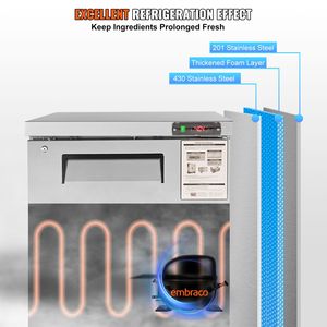 Frigorifero Sottobanco in Acciaio Inossidabile da 28 Pollici # 7,4 Piedi Cubici #   Porta Singola con Serratura # Raffreddamento Assistito da Ventola #   per cucine commerciali - Product Image 4