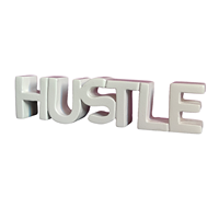 Étagère décorative blanche en bois d'ingénierie, motif Smart Art Sculpture sur bois, avec message de motivation 'Hustle', écologique, esthétique Art Déco originale