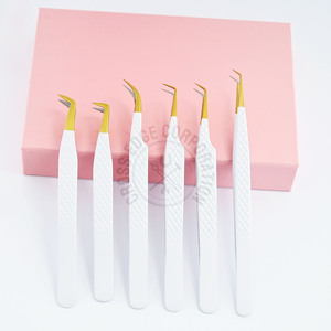 Nouvelle arrivée X pointe pince à épiler couleur blanche pointe or matériau durable 45 90 degrés L forme fibre pointe pince à épiler Extension de cils - Product Image 1