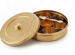 Boîte à épices ronde élégante en laiton avec 6 compartiments, design antique, anti-poussière, support de rangement pour la cuisine - Product Image 4