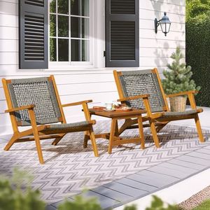 Outdoor Patio Furniture Set Woven Rope Lounge Chairs <b>Folding</b> Sun Chairs with Side Table for Porch Deck - Product Image 1