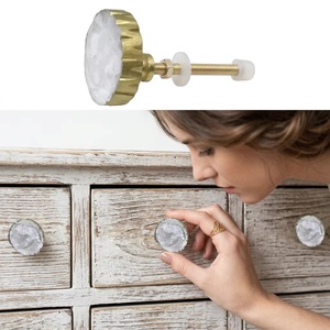 Round Brass Cabinet Knobs With <b>Clear</b> <b>Resin</b> Inlay Traditional Style For Kitchen Furniture Easy Installation - Product Image 4