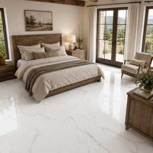 Carrelage en céramique vitrifiée à motif marbre blanc minimaliste moderne 600x1200mm, imperméable et antidérapant pour sol de salle de bain - Product Image 2