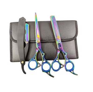 Ensemble de ciseaux professionnels pour coiffeur, ciseaux à effiler, lames affûtées, revêtement multicolore, poignées en acier inoxydable 4Cr13, ANAAIF ENTERPRISES - Product Image 1