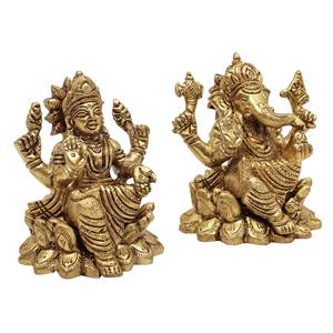 Statue en laiton de 3 pouces faite à la main de Lakshmi Ganesha (la paire de bon augure) fabriquée en Inde pour les cadeaux - Product Image 2