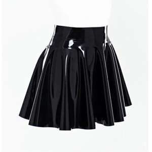 <b>Women</b> High Waist Shiny PU Pleated Mini <b>Skirt</b> Solid Color All Seasons Wear - Product Image 4