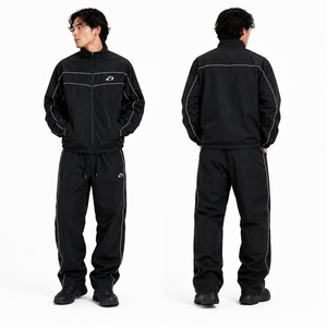 Custom logo Men's Waterproof Reflective Windbreaker Nylon <b>Polyester</b> Zip up Track Jacket and Pants <b>Tracksuit</b> Windbreaker Hoodies - Product Image 1