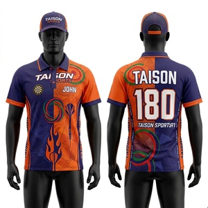 เสื้อดาร์ทชาย พรีเมียม 160 GSM โพลีเอสเตอร์ ผ้าปิเก้ แห้งเร็ว สีส้มกรมท่า ตัดต่อสีตัดกัน ชุดกีฬา พิมพ์ลายดิจิตอลตามสั่ง ไซส์พลัส - Product Image 1