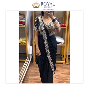 ผ้าซารีงานปักเลื่อมลายฉลุคุณภาพเยี่ยม ดีไซน์หรูหรา สำหรับงานเลี้ยงสังสรรค์ ผลิตจากผ้าชินนอนเนื้อหนา ขายดีเป็นที่นิยม - Product Image 4