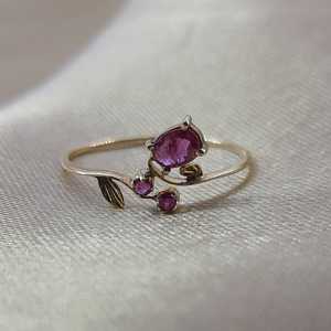 Anillos de Diamantes Reales, Corte Redondo y Ovalado, Anillo de Compromiso y Boda con Rubí Rosa Natural para Mujer, Plata de Ley 925, Joyería Fina - Product Image 1