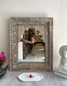 Hand Carved Vintage Wooden Wall <b>Mirror</b> Decorative Rustic Rectangular Accent <b>Mirror</b> for Home Decor - Product Image 6