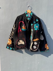 Premium Handcrafted Black Velvet <b>Jacket</b> Multi Color Floral Embroidery and Bohemian Style Statement Wear for Women - Product Image 1