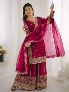 Ensemble Kurti Palazzo de créateur pour femmes, idéal pour les occasions spéciales, avec dupatta - Product Image 3