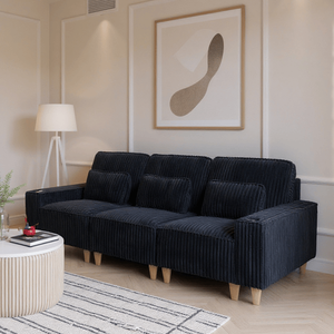 โซฟาผ้ากำมะหยี่ 3 ที่นั่ง รุ่นโมเดิร์น คอมฟอร์ท ที่นั่งลึก พร้อมที่วางแก้วสแตนเลสขัดเงา หมอนตกแต่ง 3 ใบ สำหรับห้องนั่งเล่น - Product Image 3