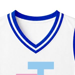 Maillot de basket-ball blanc pour femme avec logo JJ brodé, sans manches, col en V, avec bordure contrastée, pour tenue de match personnalisée - Product Image 5
