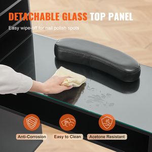 Tavolo per Manicure Resistente all'Acetone con Piano in Vetro, Postazione per Trucco e Unghie con Armadietti Portaoggetti - Product Image 3