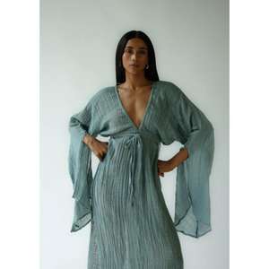 Vestido Maxi Bohemio para Mujer, Cuello en V Profundo, Sin Mangas, Cintura Ajustable, Largo, Informal, para Verano, Playa o Resort, 100% Algodón, Estampado Floral - Product Image 1