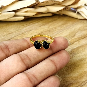 Latest Unique <b>Black</b> Onyx Gold <b>Ring</b> Boho Brass <b>Rings</b> For Women 18k Plated Two Stone Design Vintage <b>Ring</b> For Wholesale/OEM/ODM - Product Image 2