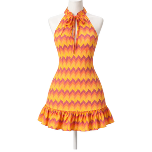 Vestido Bohemio sin Mangas 100% Algodón con Estampado Digital, Cuello con Volantes y Detalle de Volantes en el Bajo, Cómodo para el Verano - Product Image 1